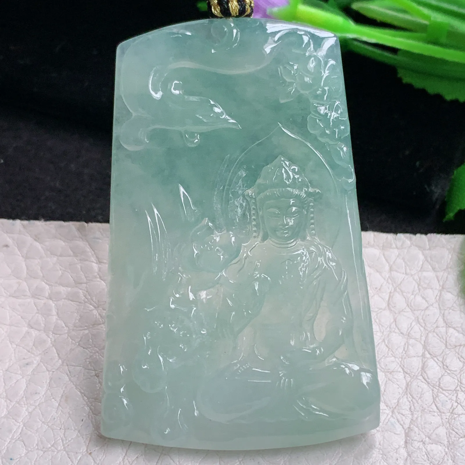 yl实拍56.8*36.5*5.5缅甸翡翠精雕持莲观音 御凤观音玉吊坠 玉挂坠
