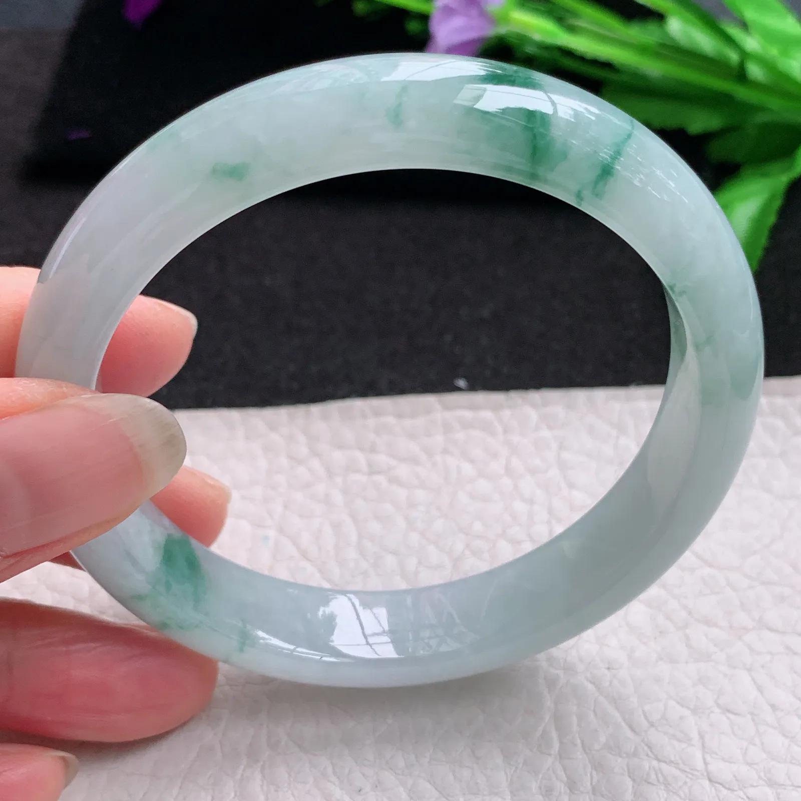 nr大圈口60*12.5*8平安镯 缅甸翡翠精美冰飘花宽边玉手镯 玉手环