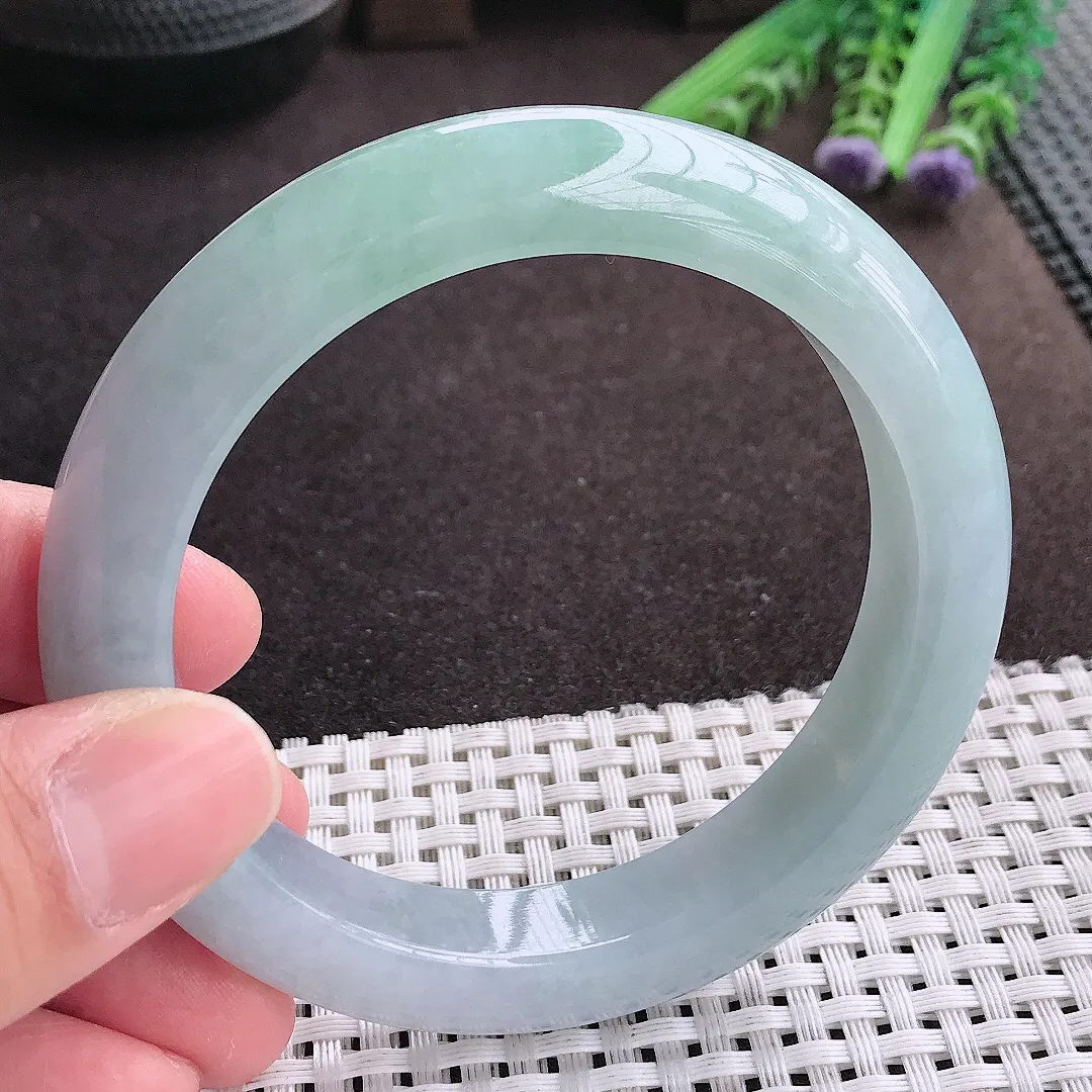 实拍A货翡翠59/12.5/9.6老坑冰润起胶冰晴厚装手镯宽边翡翠玉镯女款