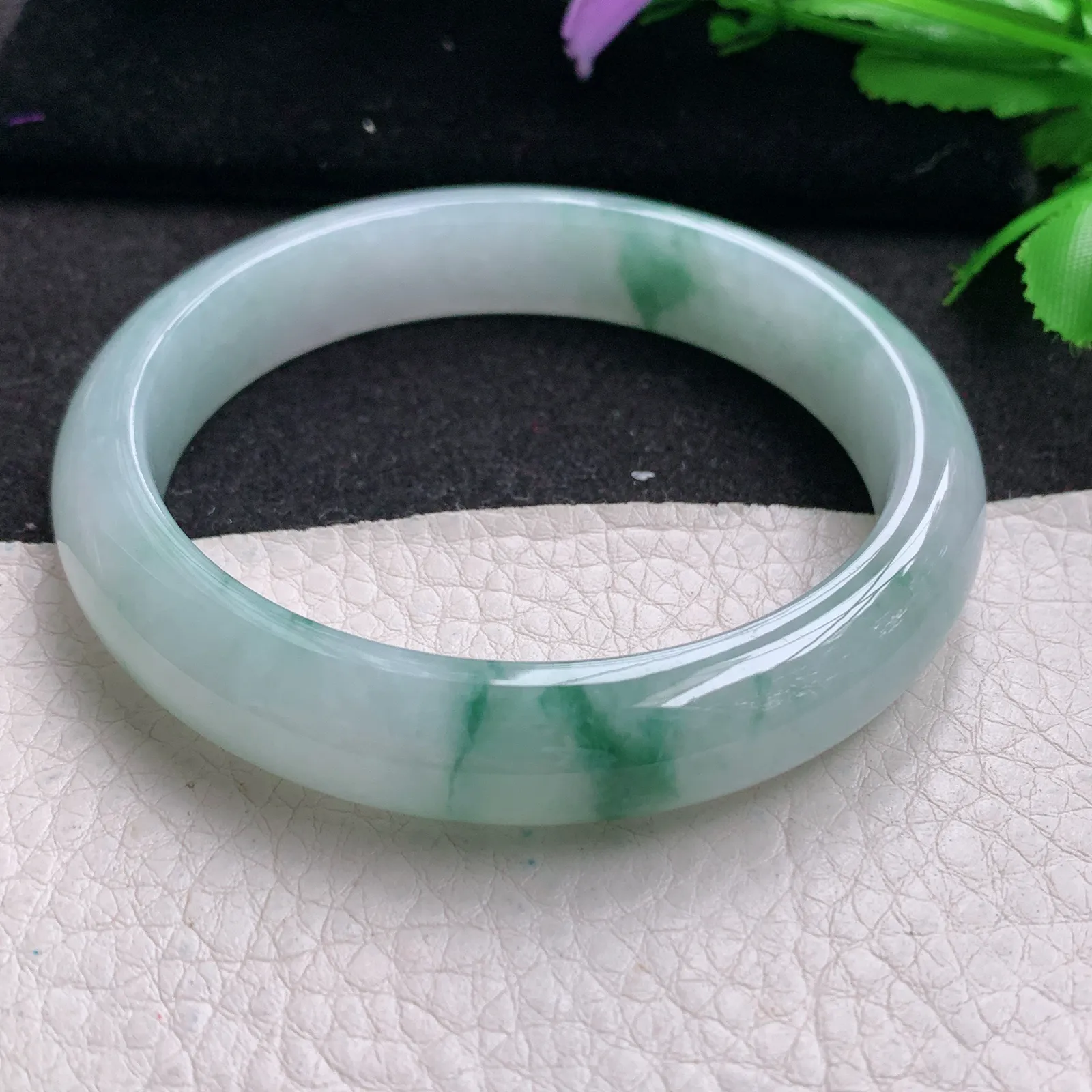 nr大圈口60*12.5*8平安镯 缅甸翡翠精美冰飘花宽边玉手镯 玉手环