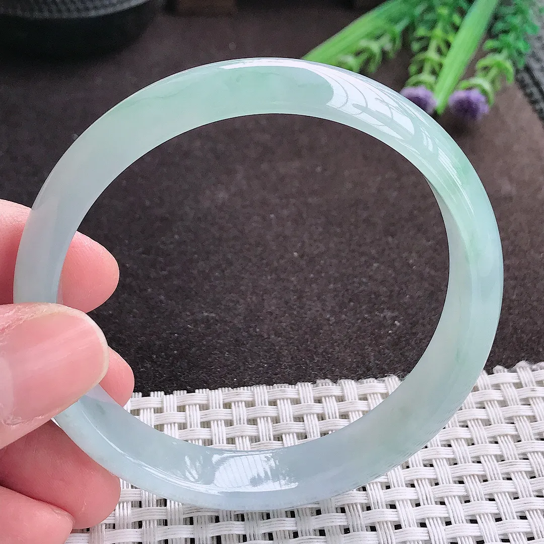 实拍A货翡翠60.5/13.3/6.8大圈口老坑冰胶果冻冰晴手镯宽边翡翠玉镯女款