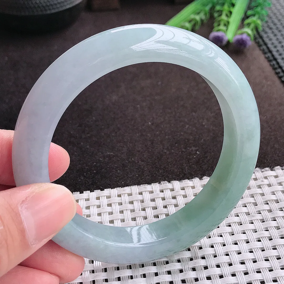 实拍A货翡翠59/12.5/9.6老坑冰润起胶冰晴厚装手镯宽边翡翠玉镯女款