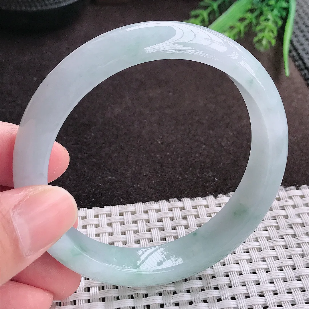 实拍A货翡翠60/13.6/8.3老坑冰润起胶飘花手镯宽边翡翠玉镯女款