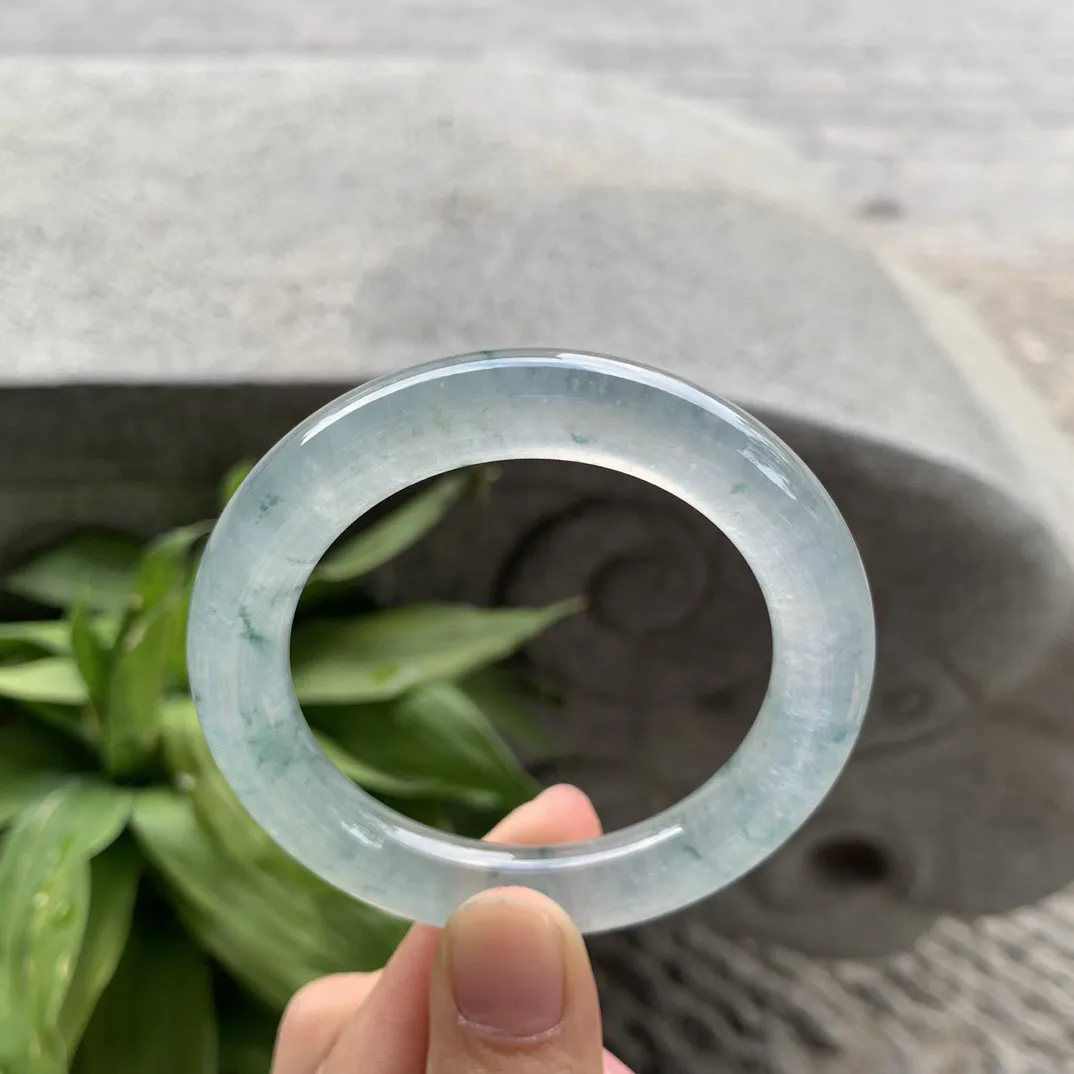 小圈口 50.9-10.1【高冰玻飘花圆条手镯】圆条50 51可戴