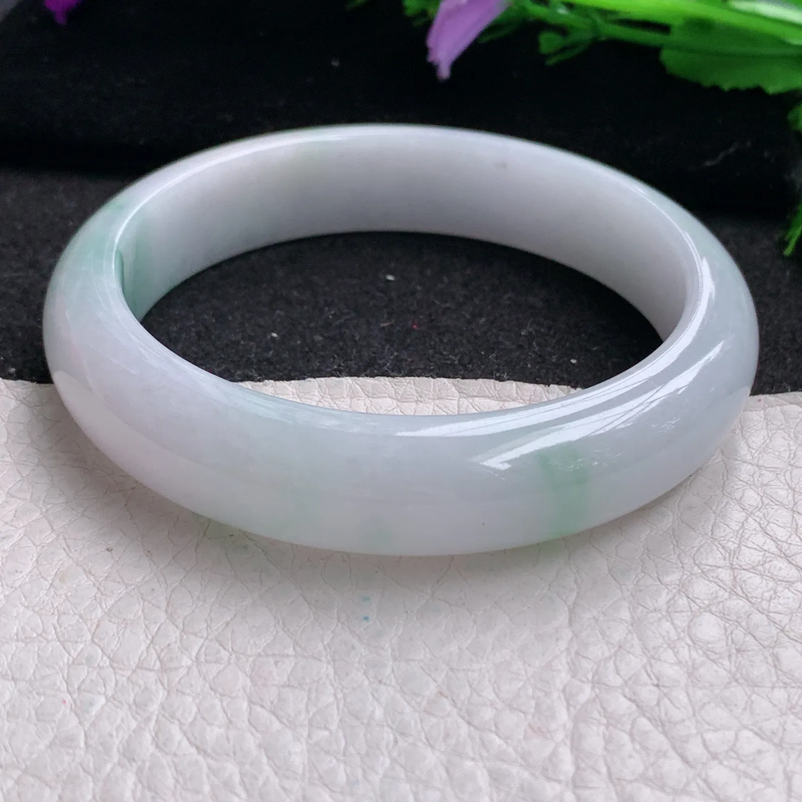 ee实拍59*13.4*8.2平安镯 缅甸翡翠精美冰飘花宽边玉手镯 玉手环