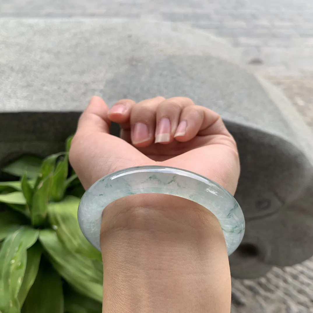 小圈口 50.9-10.1【高冰玻飘花圆条手镯】圆条50 51可戴