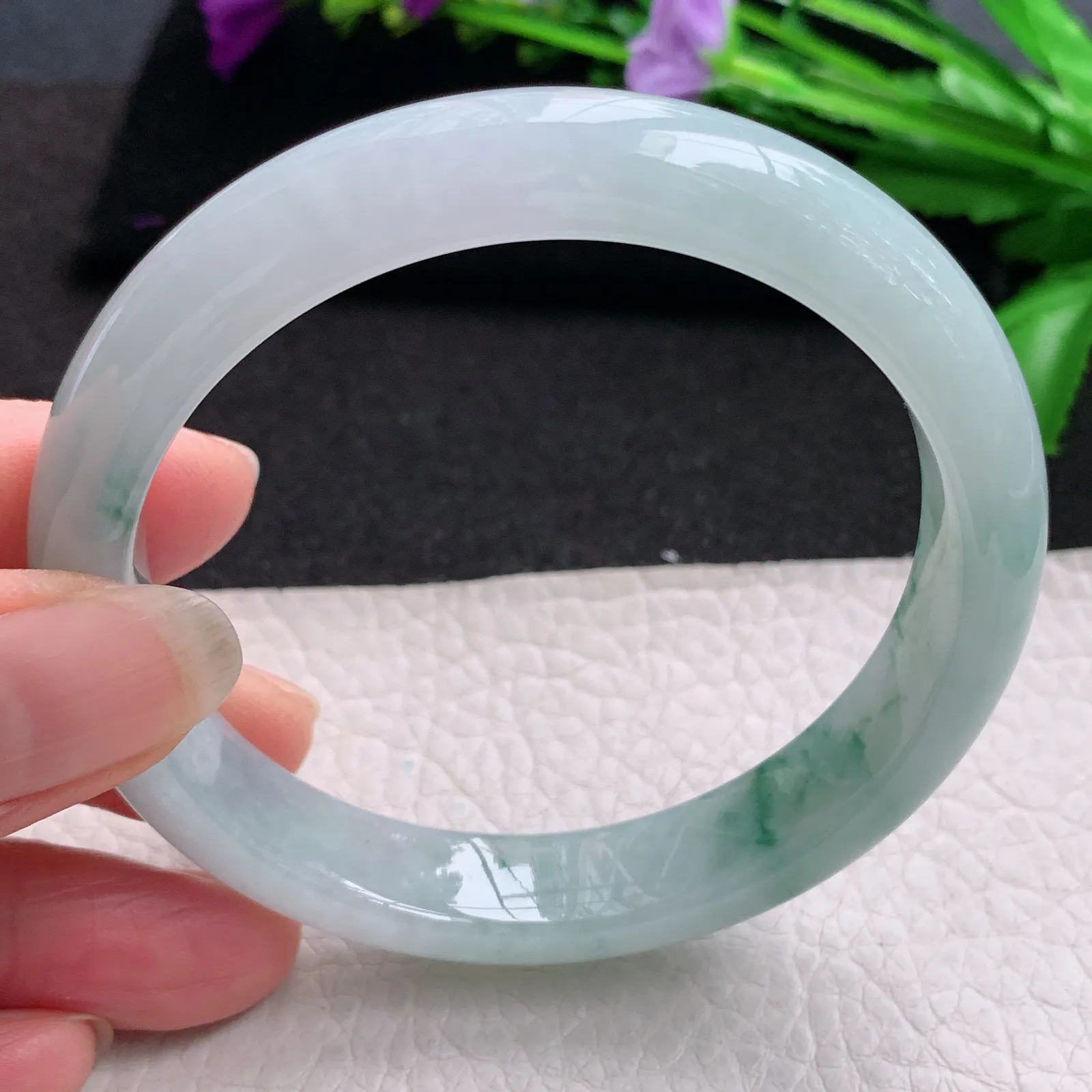 nr大圈口60*12.5*8平安镯 缅甸翡翠精美冰飘花宽边玉手镯 玉手环