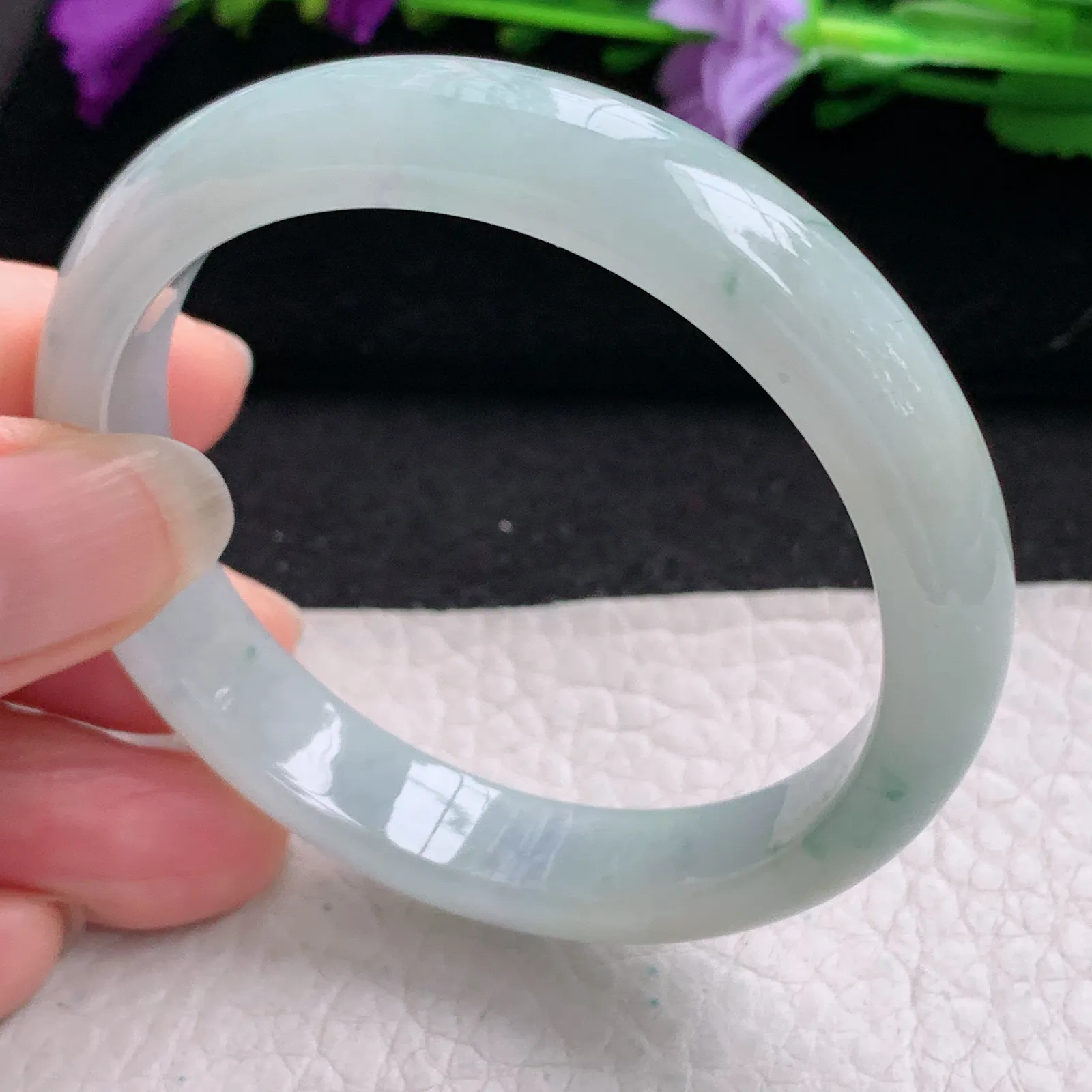 xx小圈口51*10.6*6.6平安镯 缅甸翡翠精美冰飘花宽边玉手镯 玉手环