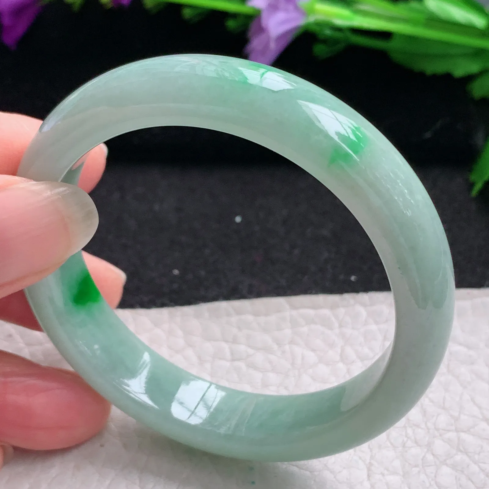 xx小圈口50.8*11.6*7.2平安镯 缅甸翡翠精美飘阳绿宽边玉手镯 玉手环