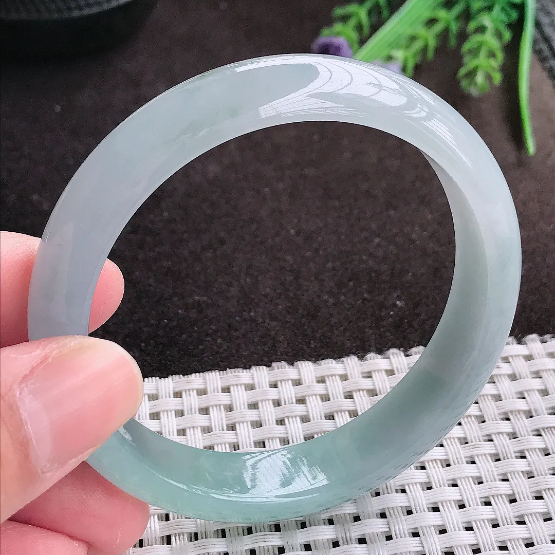 实拍A货翡翠57/12.8/7.3老坑冰胶果冻冰晴天空蓝手镯宽边翡翠玉镯女款