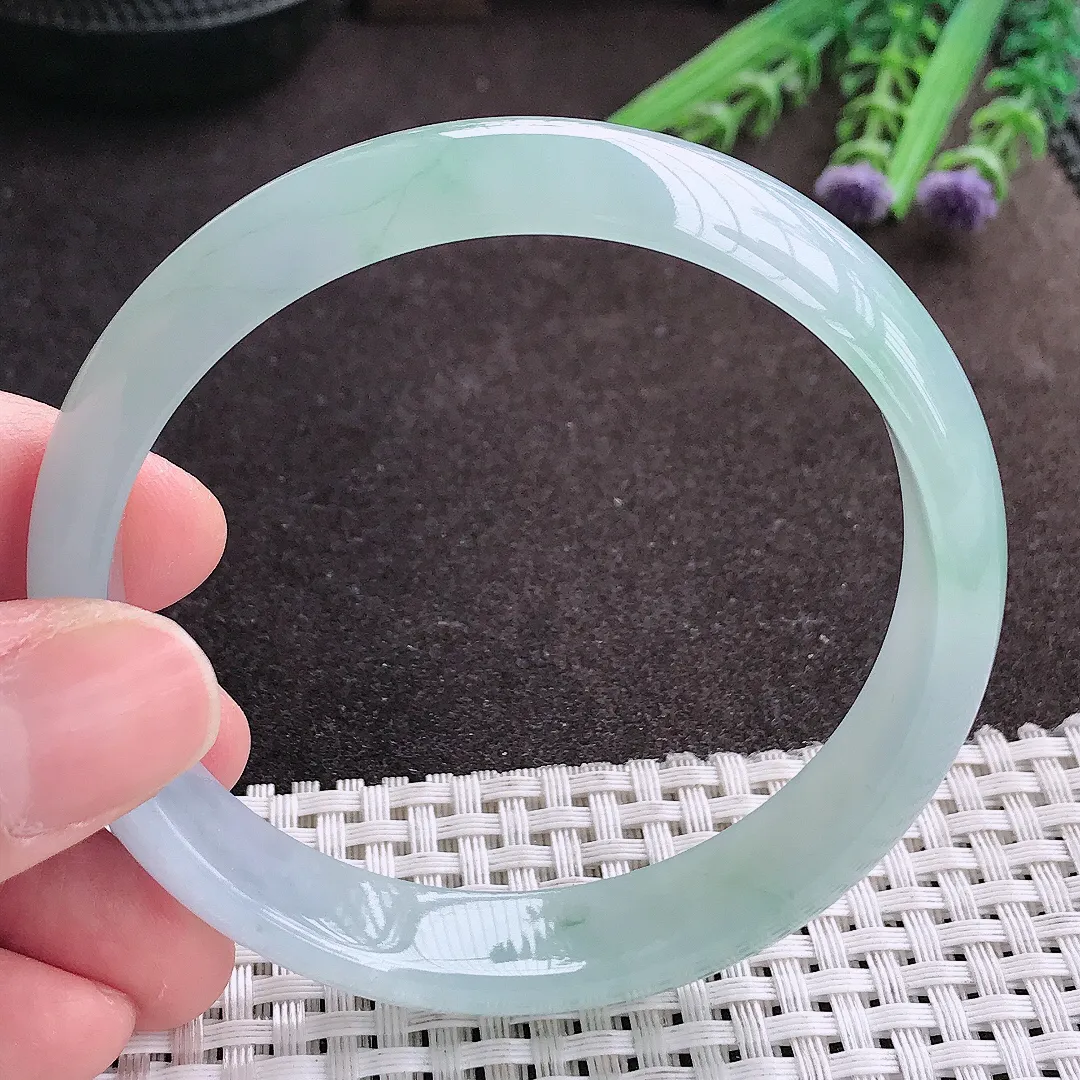 实拍A货翡翠60.5/13.3/6.8大圈口老坑冰胶果冻冰晴手镯宽边翡翠玉镯女款