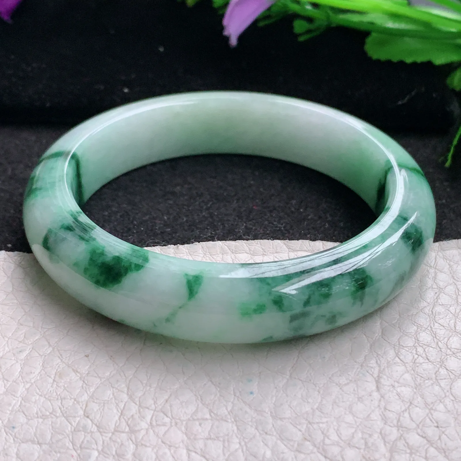 hy实拍53.8*12.5*8.5平安镯 缅甸翡翠精美飘花宽边玉手镯 玉手环