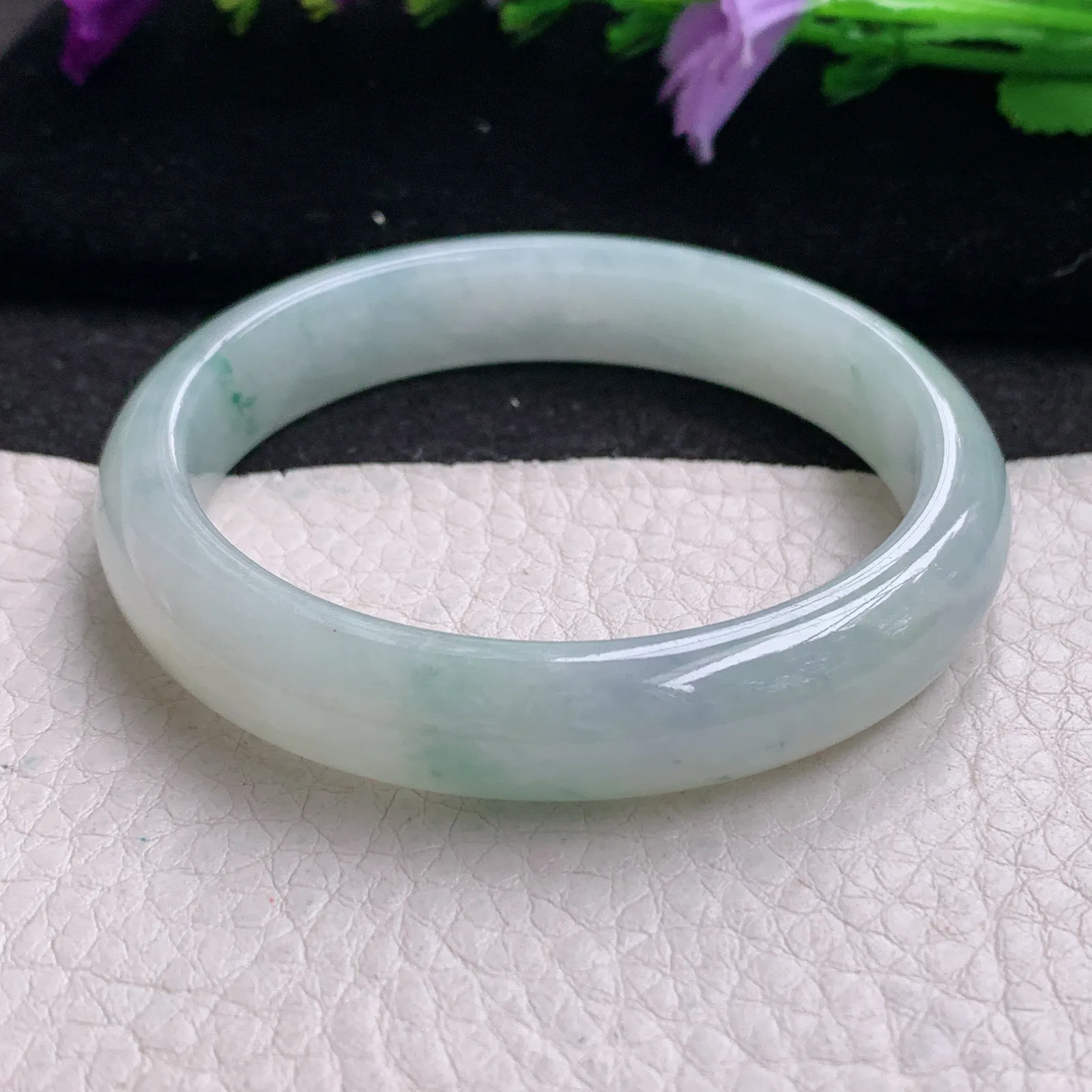 xx小圈口51*10.6*6.6平安镯 缅甸翡翠精美冰飘花宽边玉手镯 玉手环