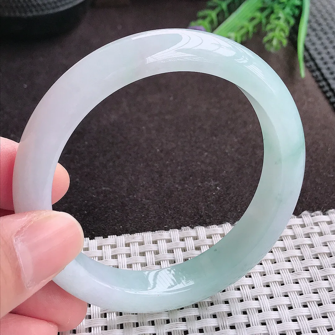 实拍A货翡翠58/12/8.3老坑冰胶水灵飘花手镯宽边翡翠玉镯女款