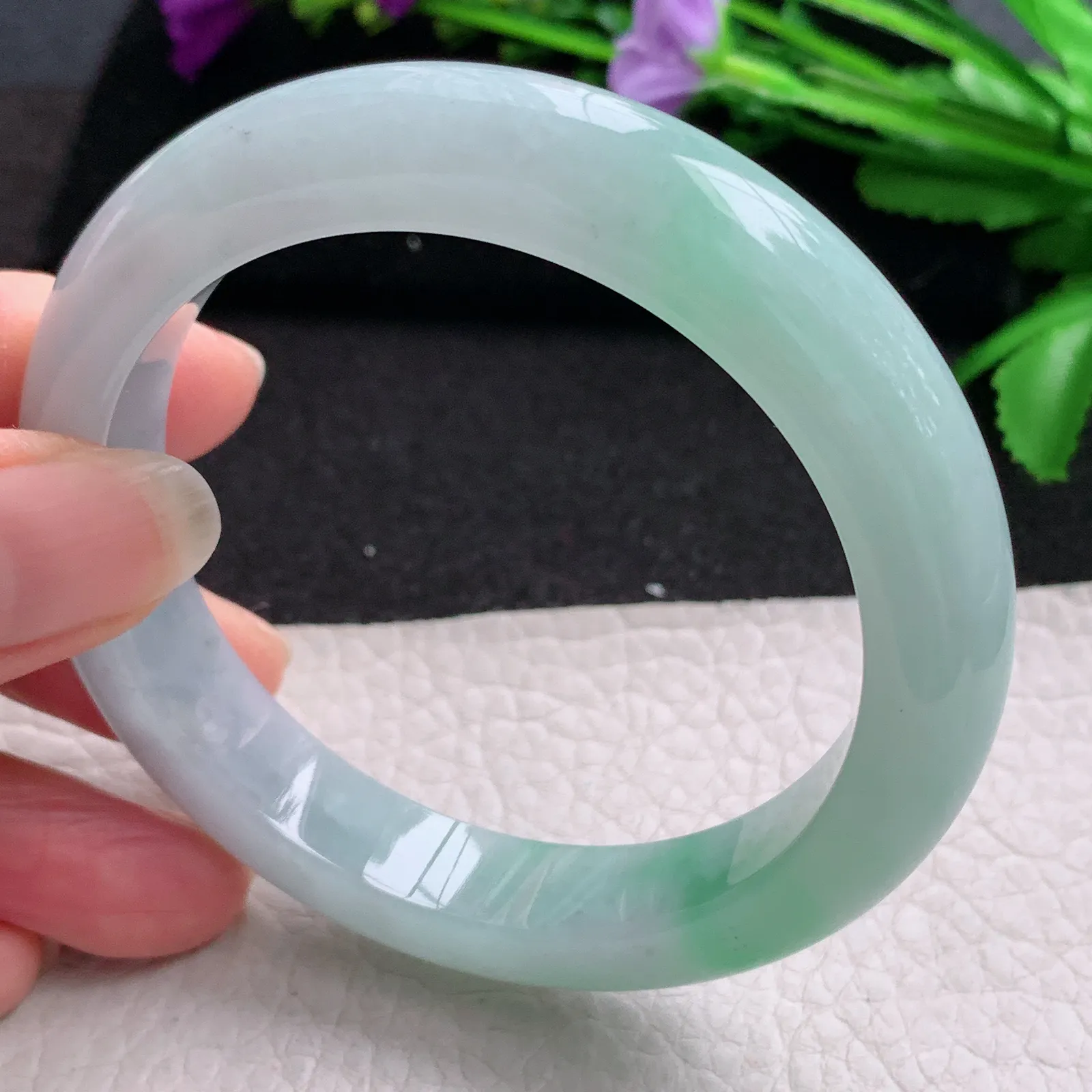 nr实拍57.3*12*9平安镯 缅甸翡翠精美飘绿宽边玉手镯 玉手环