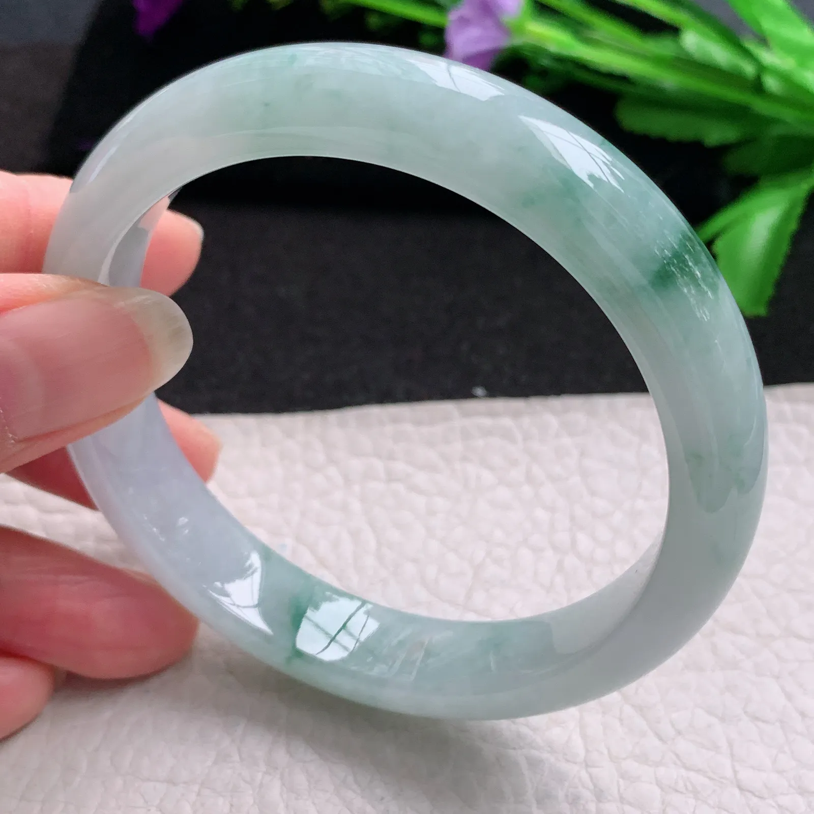 nr大圈口60*12.5*8平安镯 缅甸翡翠精美冰飘花宽边玉手镯 玉手环