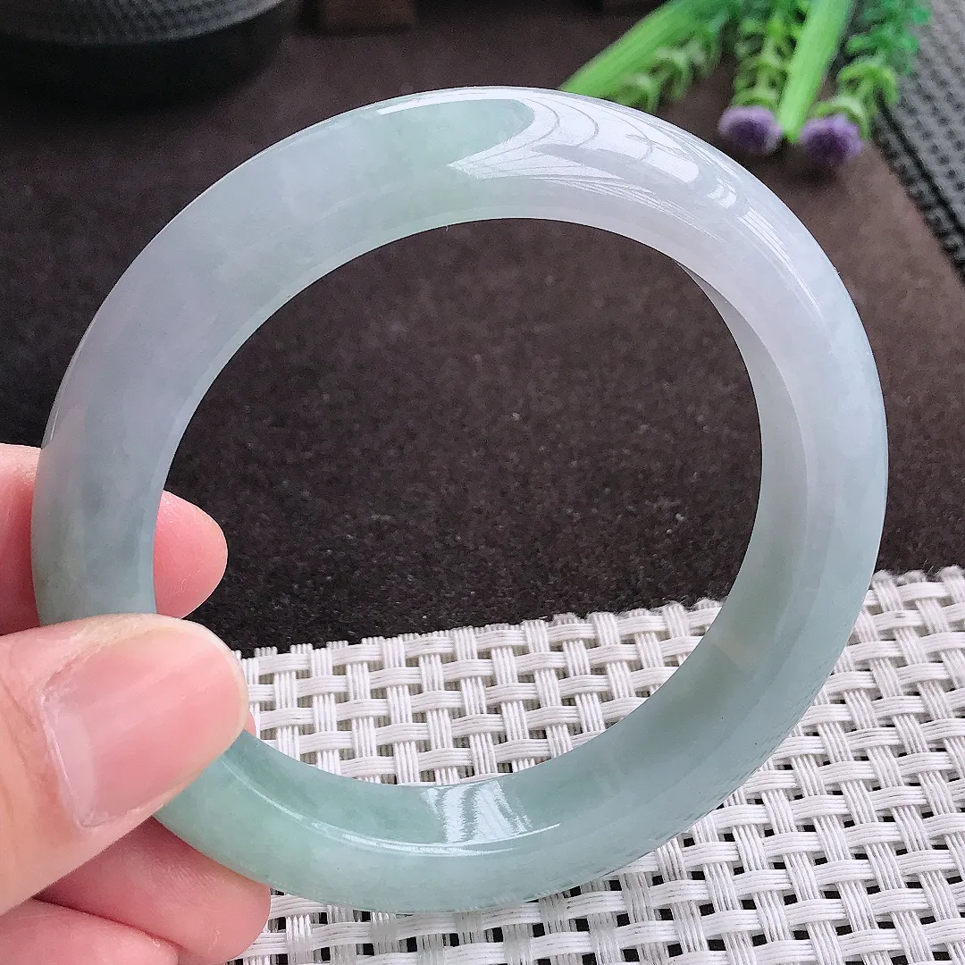 实拍A货翡翠59/12.5/9.6老坑冰润起胶冰晴厚装手镯宽边翡翠玉镯女款