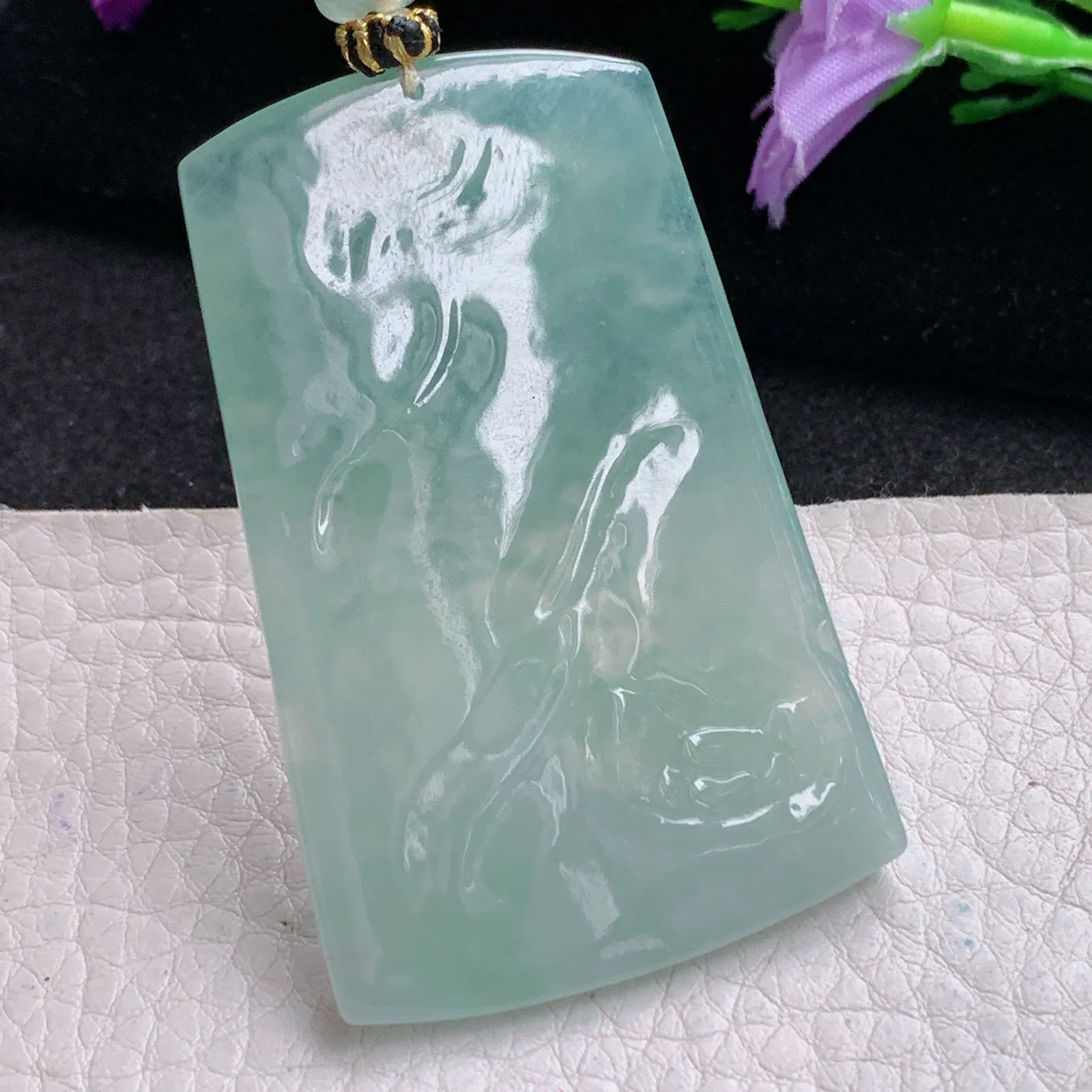 yl实拍56.8*36.5*5.5缅甸翡翠精雕持莲观音 御凤观音玉吊坠 玉挂坠