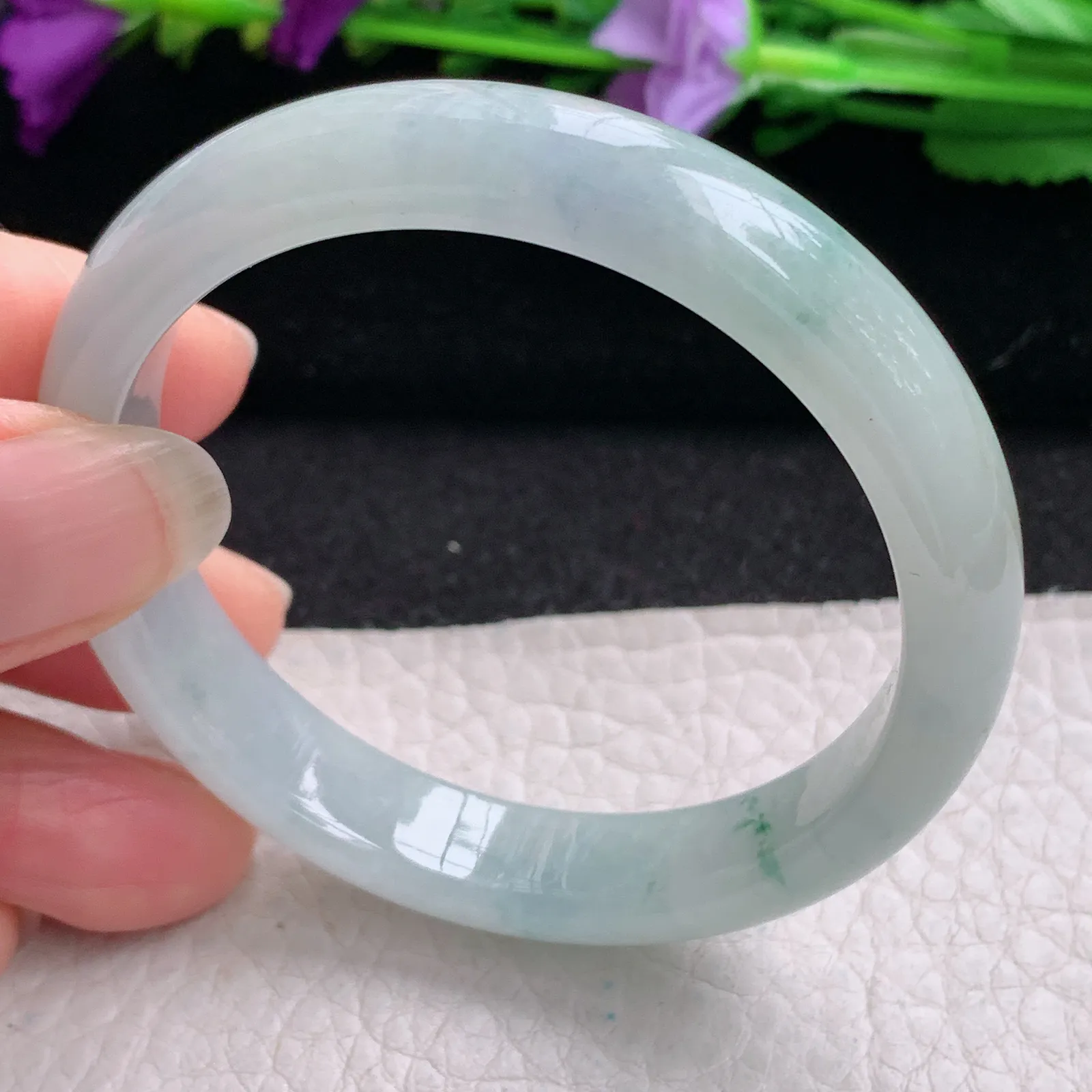 xx小圈口51*10.6*6.6平安镯 缅甸翡翠精美冰飘花宽边玉手镯 玉手环