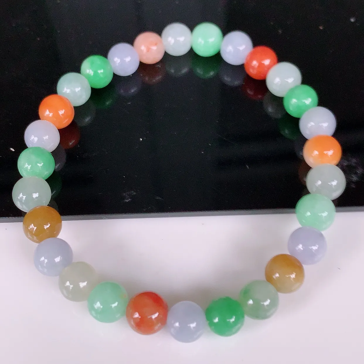 自然光实拍，冰润多宝翡翠手链，多彩翡翠手串，颜色丰富，料子细腻，高档大气，自戴送礼佳品！#46.19取一尺寸6.8