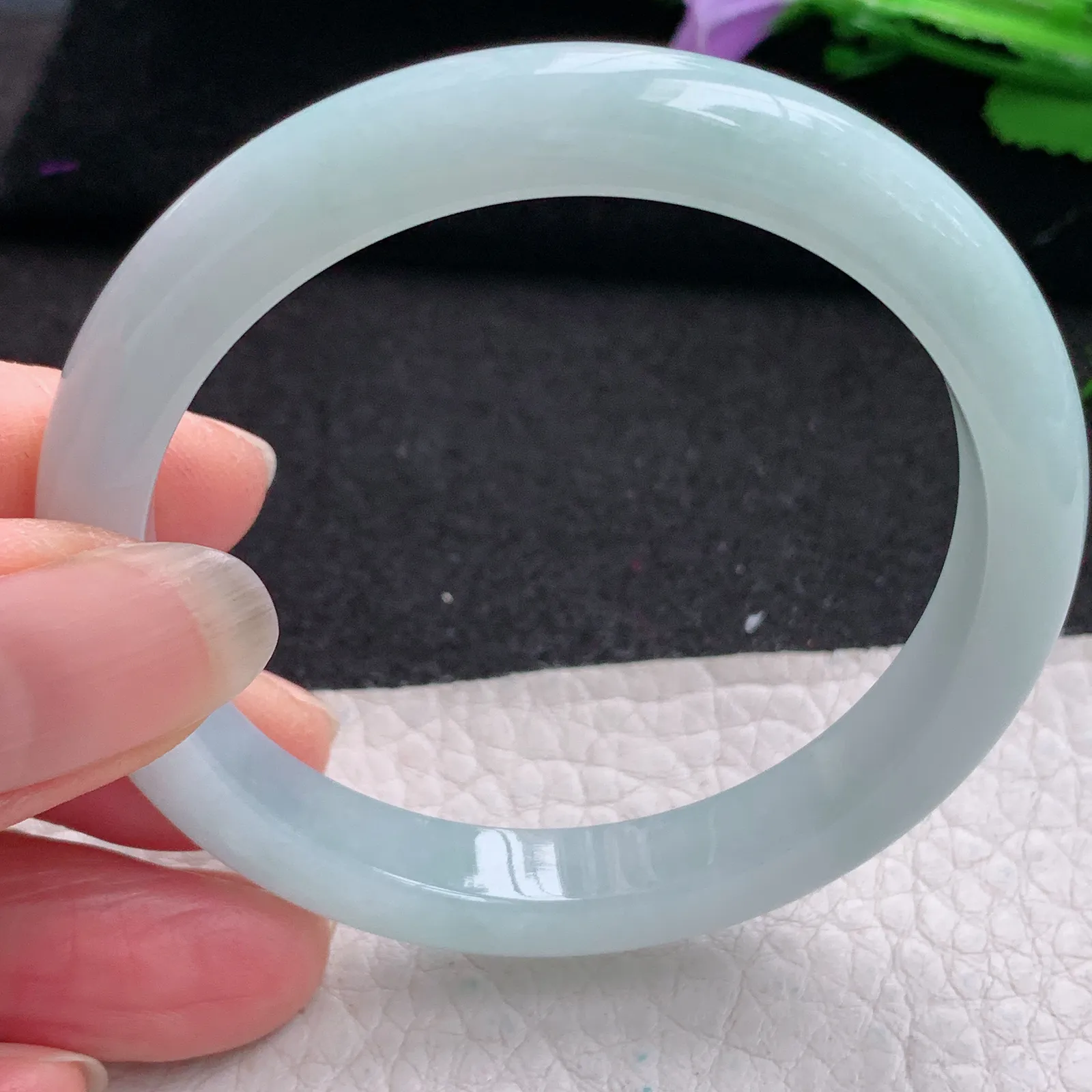 nr小圈口51.6*8.3*7平安镯 缅甸翡翠精美秀气宽边玉手镯 玉手环