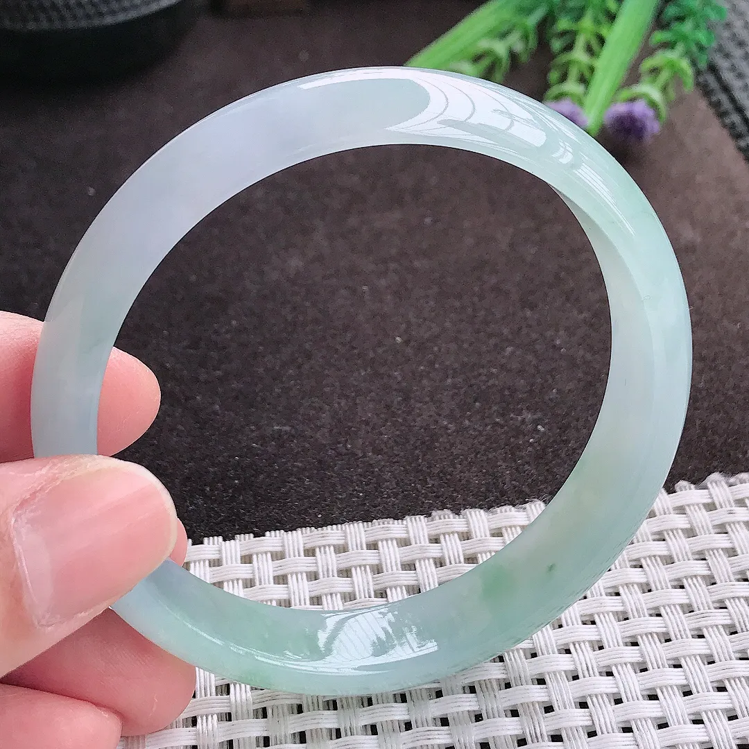 实拍A货翡翠60.5/13.3/6.8大圈口老坑冰胶果冻冰晴手镯宽边翡翠玉镯女款