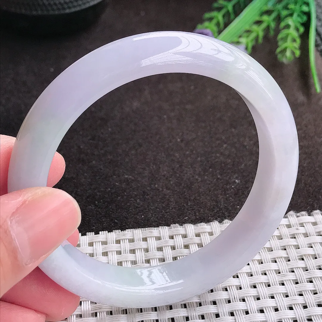 实拍A货翡翠58.8/12.6/8.5老坑冰润水灵淡雅紫罗兰手镯宽边翡翠玉镯女款