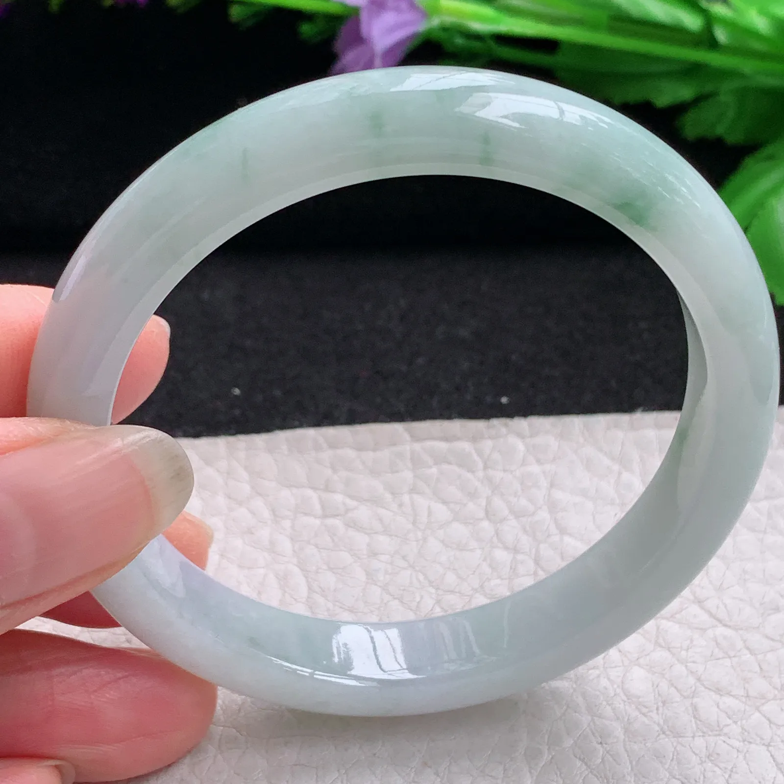 xx实拍55*10*7.4平安镯 缅甸翡翠精美冰飘花宽边玉手镯 玉手环