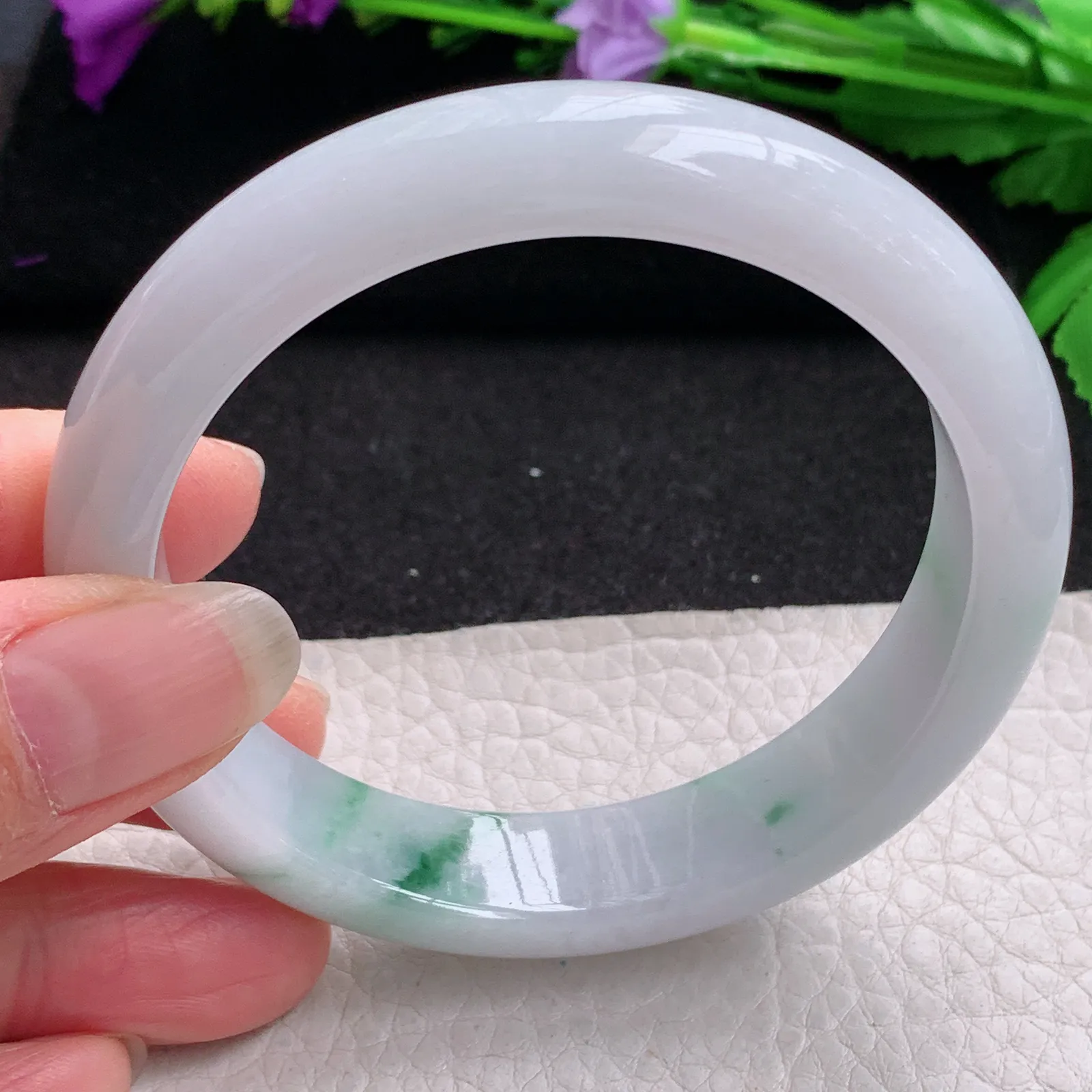 ee实拍59*13.4*8.2平安镯 缅甸翡翠精美冰飘花宽边玉手镯 玉手环