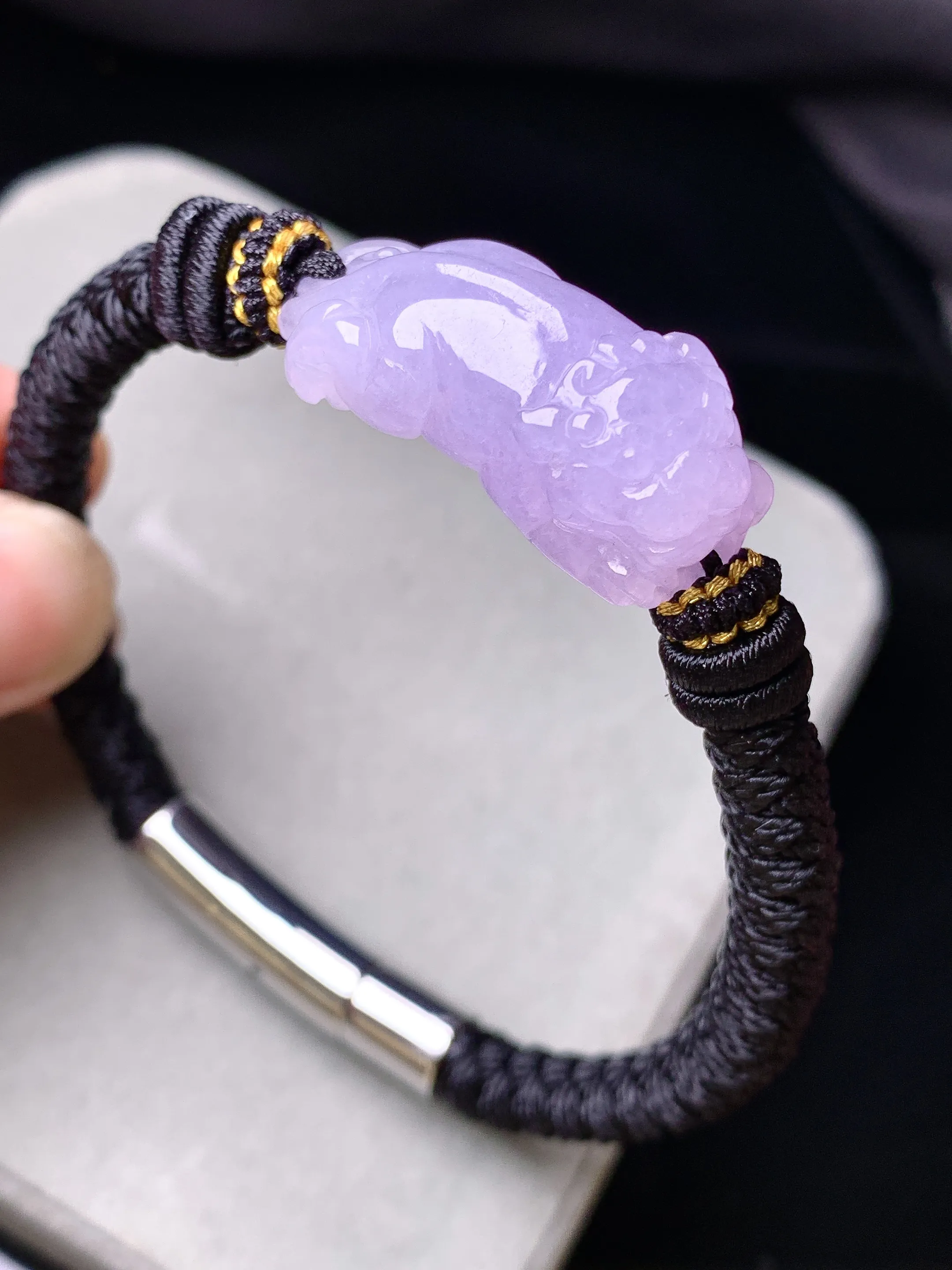 紫罗兰貔貅手链 玉质细腻 色泽清新艳丽 整体尺寸28.8*11.8*11.5