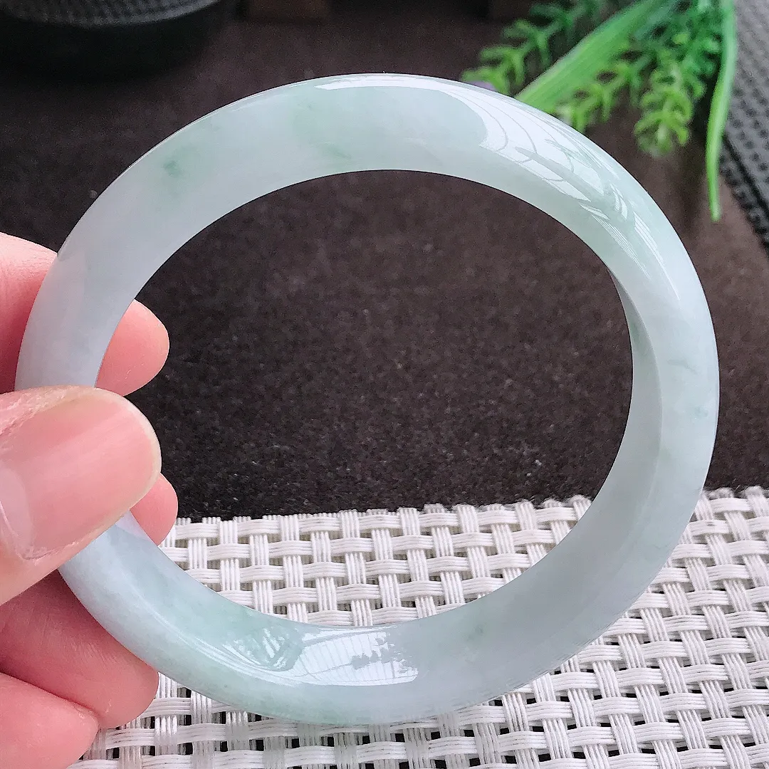 实拍A货翡翠60/13.6/8.3老坑冰润起胶飘花手镯宽边翡翠玉镯女款