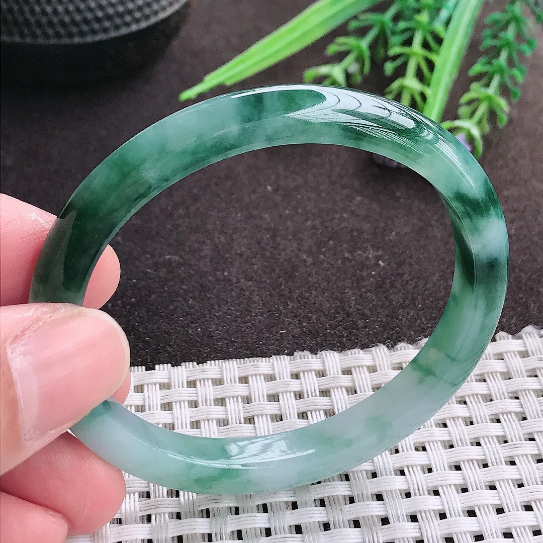 实拍A货翡翠53/46/8/6.8老坑冰润起胶飘花贵妃手镯宽边翡翠玉镯女款