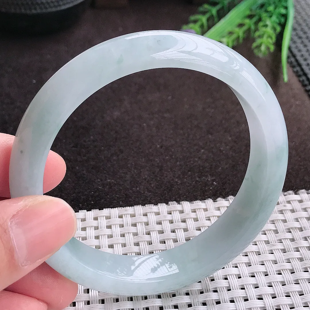 实拍A货翡翠60/13.6/8.3老坑冰润起胶飘花手镯宽边翡翠玉镯女款