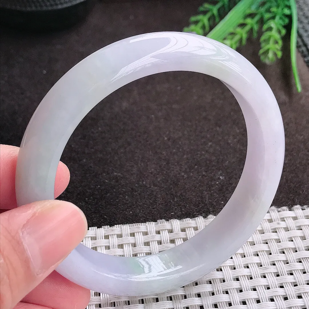 实拍A货翡翠58.8/12.6/8.5老坑冰润水灵淡雅紫罗兰手镯宽边翡翠玉镯女款