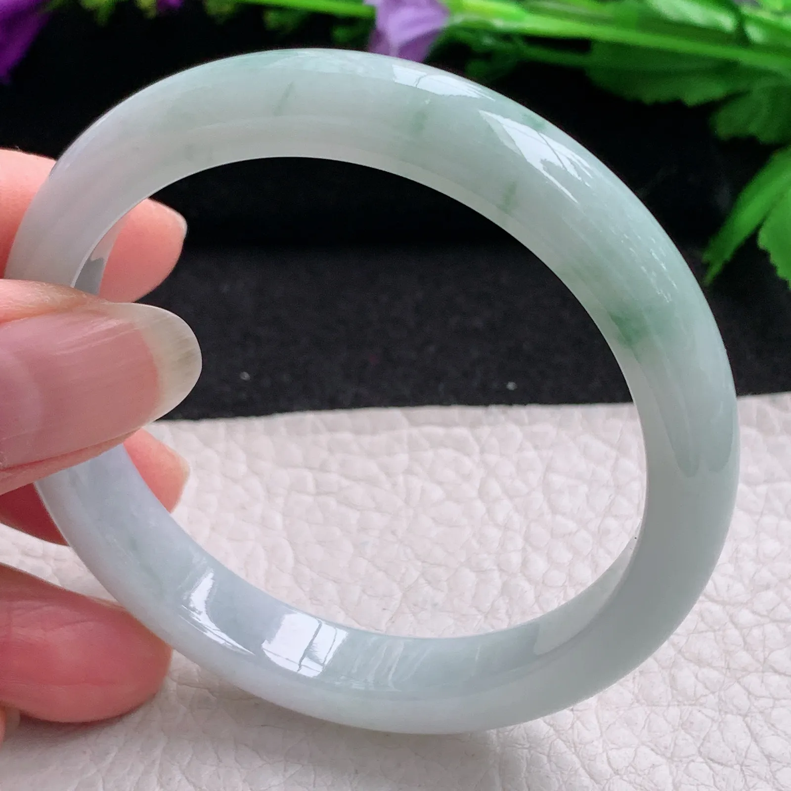 xx实拍55*10*7.4平安镯 缅甸翡翠精美冰飘花宽边玉手镯 玉手环