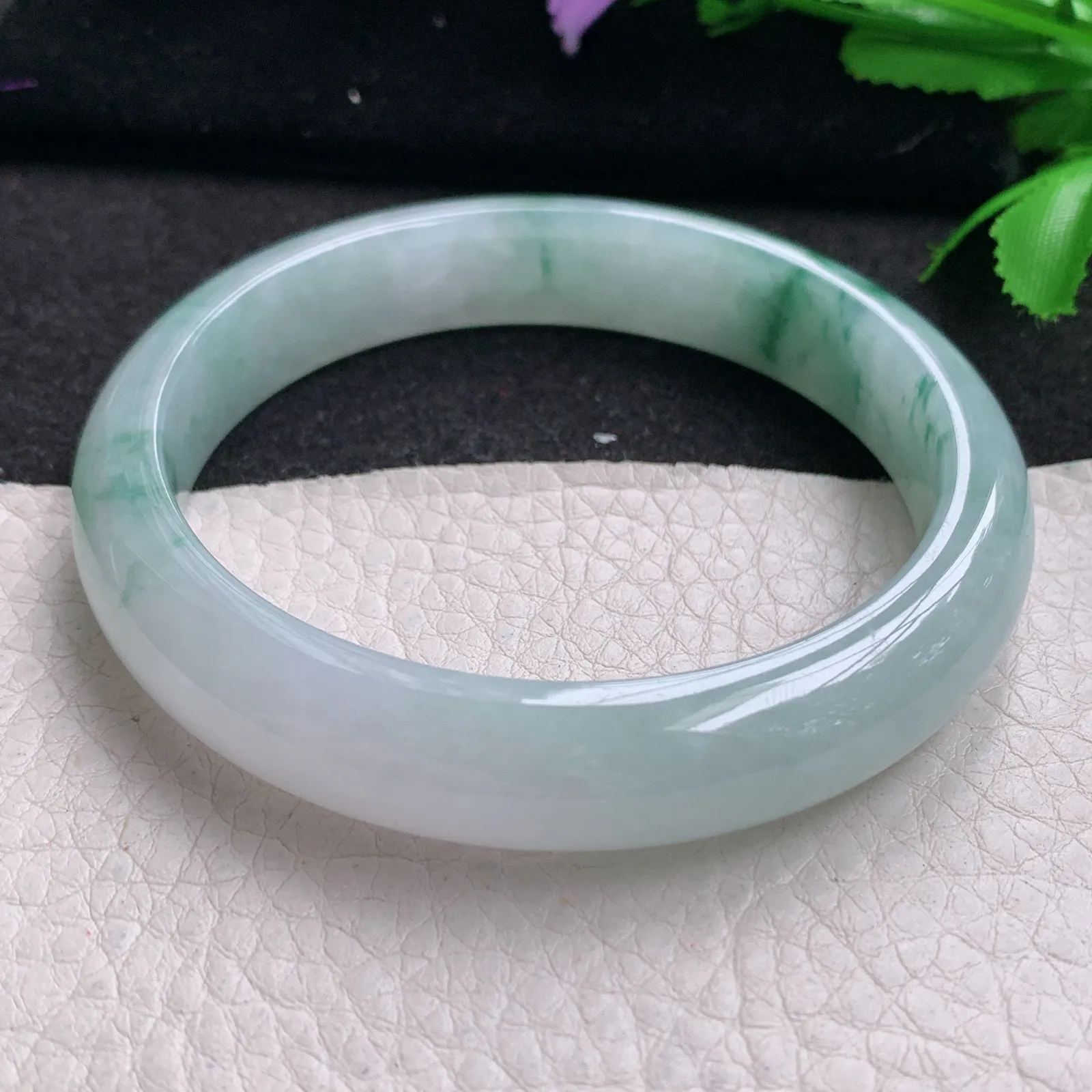 nr大圈口60*12.5*8平安镯 缅甸翡翠精美冰飘花宽边玉手镯 玉手环