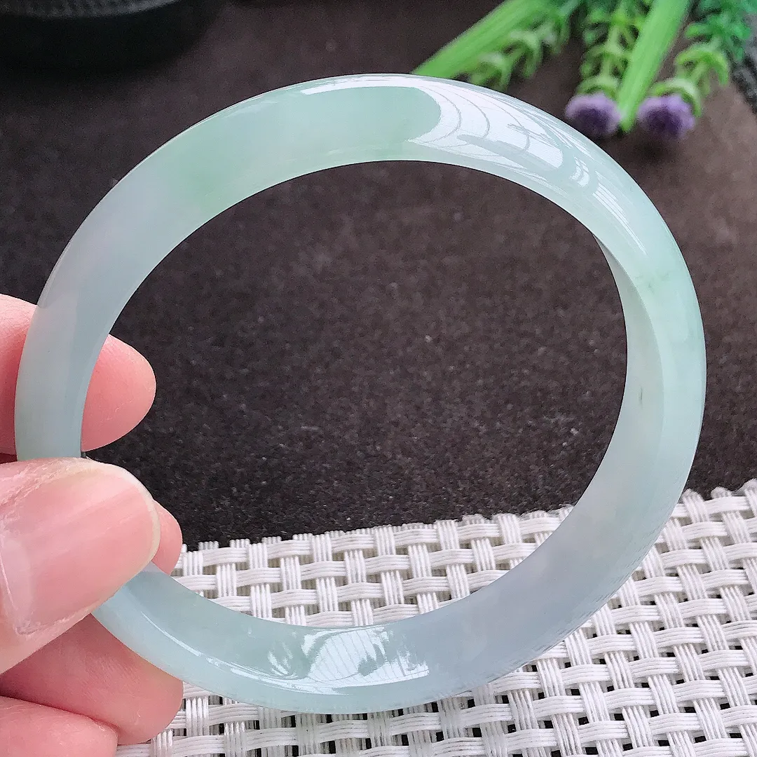 实拍A货翡翠60.5/13.3/6.8大圈口老坑冰胶果冻冰晴手镯宽边翡翠玉镯女款