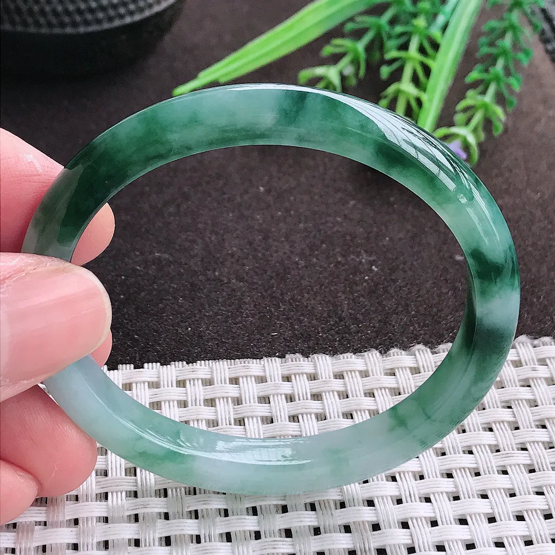 实拍A货翡翠53/46/8/6.8老坑冰润起胶飘花贵妃手镯宽边翡翠玉镯女款