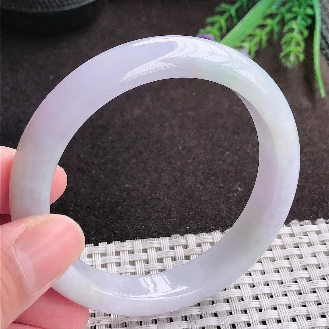 实拍A货翡翠58.8/12.6/8.5老坑冰润水灵淡雅紫罗兰手镯宽边翡翠玉镯女款