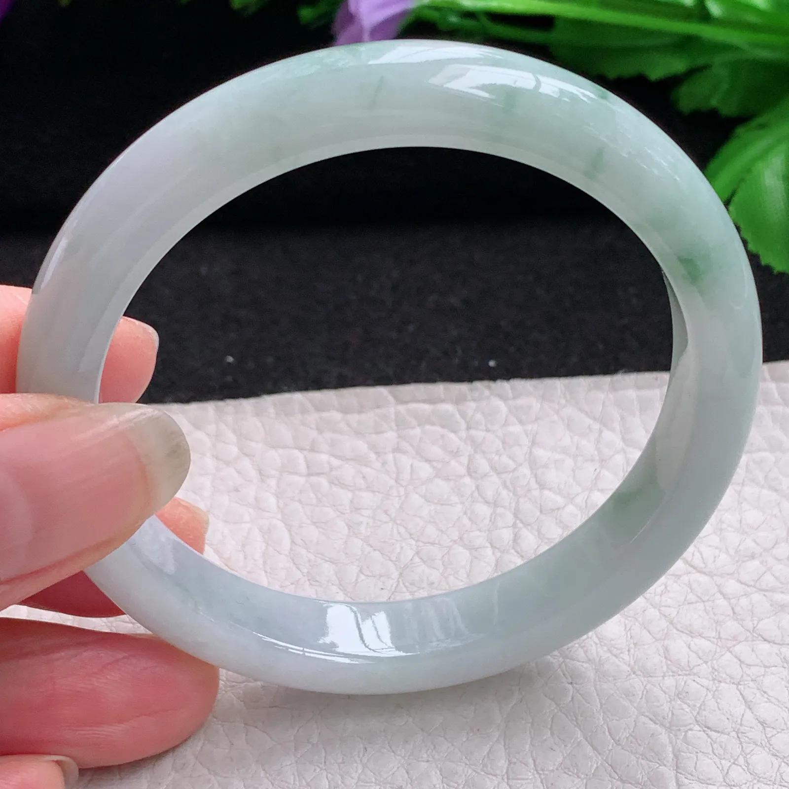 xx实拍55*10*7.4平安镯 缅甸翡翠精美冰飘花宽边玉手镯 玉手环