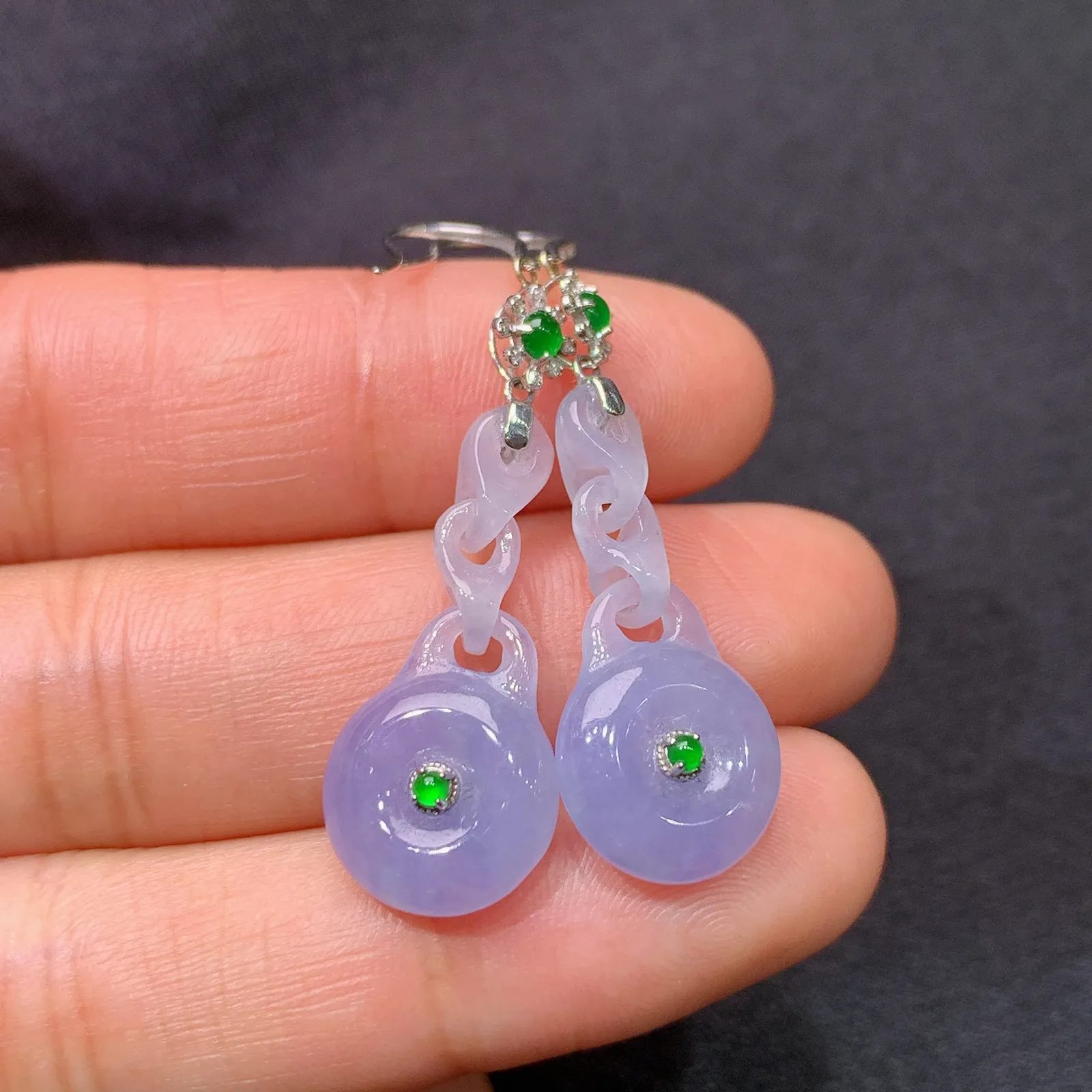 紫罗兰平安扣耳坠，18k金镶嵌，温润细腻，颜色鲜艳，Ls 尺寸24.4*11.2*4