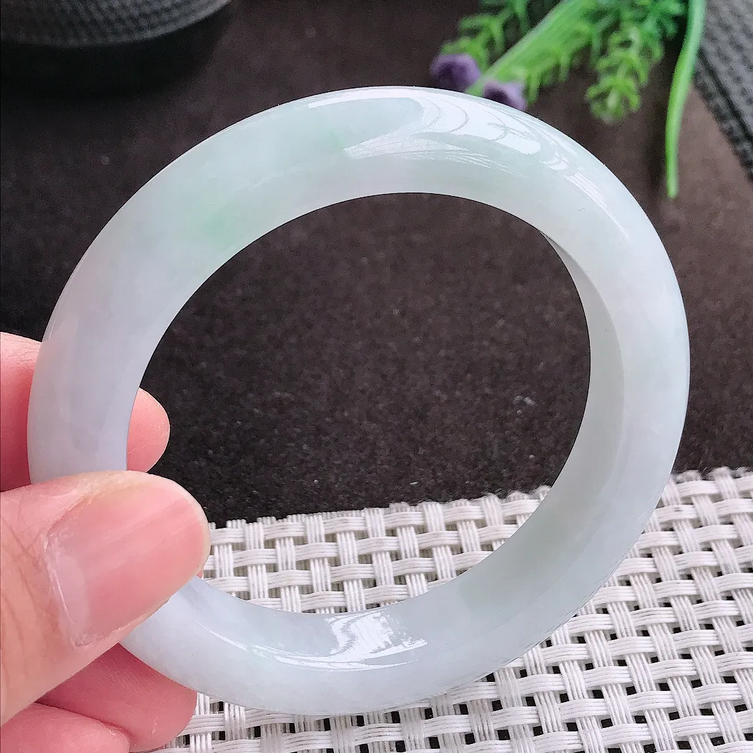 实拍A货翡翠55/11.7/9.5老坑冰润起胶厚装手镯宽边翡翠玉镯女款