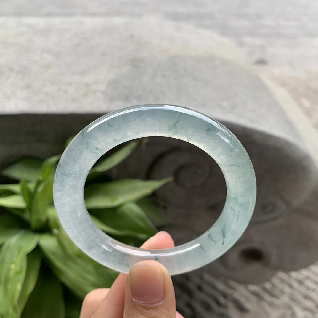 小圈口 50.9-10.1【高冰玻飘花圆条手镯】圆条50 51可戴