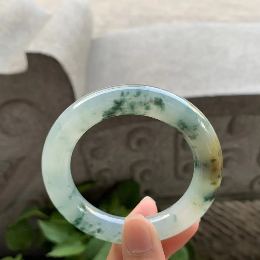 小圈口51.7-11.6 【冰飘花黄翡圆条手镯】圆条51 52可戴