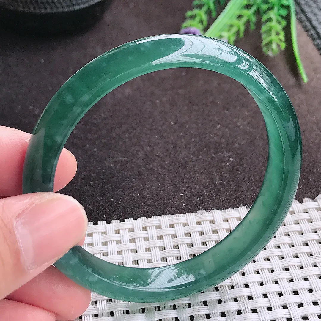 实拍A货翡翠57.5/10.9/3.8老坑冰胶水灵满色蓝韵手镯宽边翡翠玉镯女款