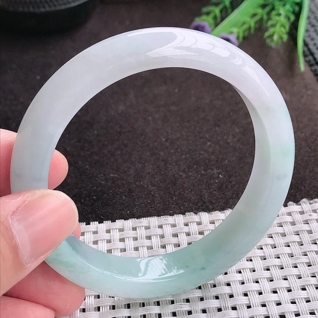 实拍A货翡翠58/12/8.3老坑冰胶水灵飘花手镯宽边翡翠玉镯女款