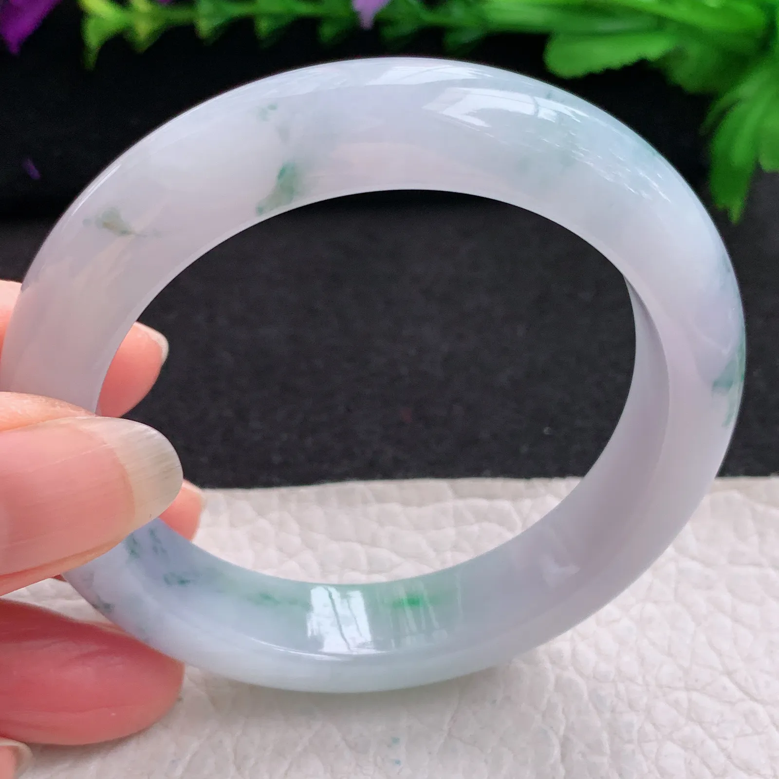 p实拍53.5*12.2*8.8平安镯 缅甸翡翠精美冰胶飘花厚装宽边玉手镯 玉手环