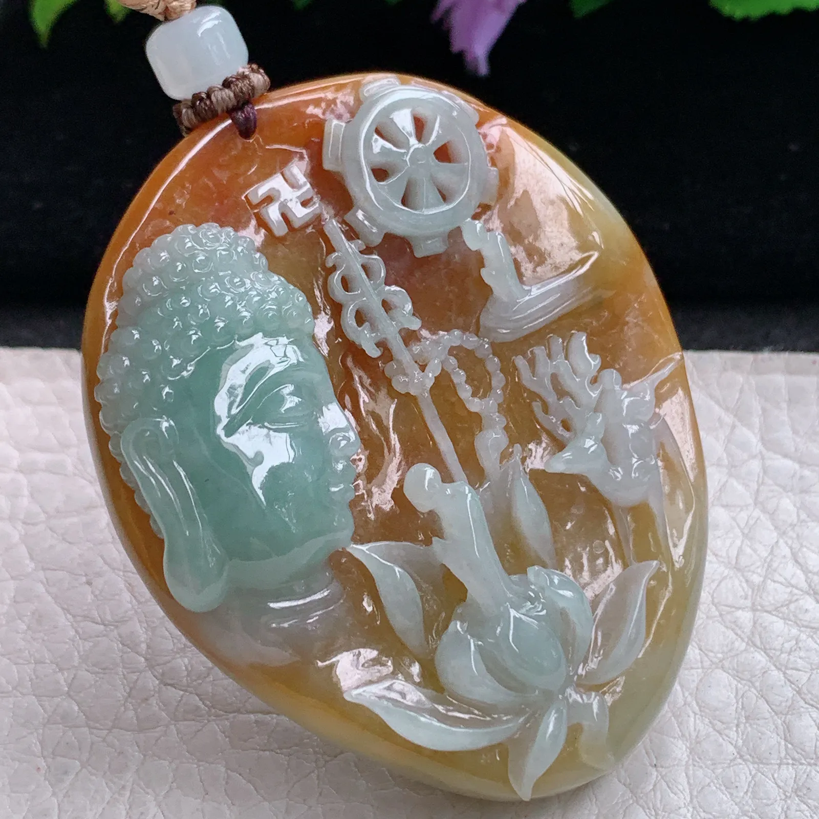 csy实拍59.5*48.8*13.8缅甸翡翠特色巧雕花开见佛 佛祖玉吊坠 玉挂坠