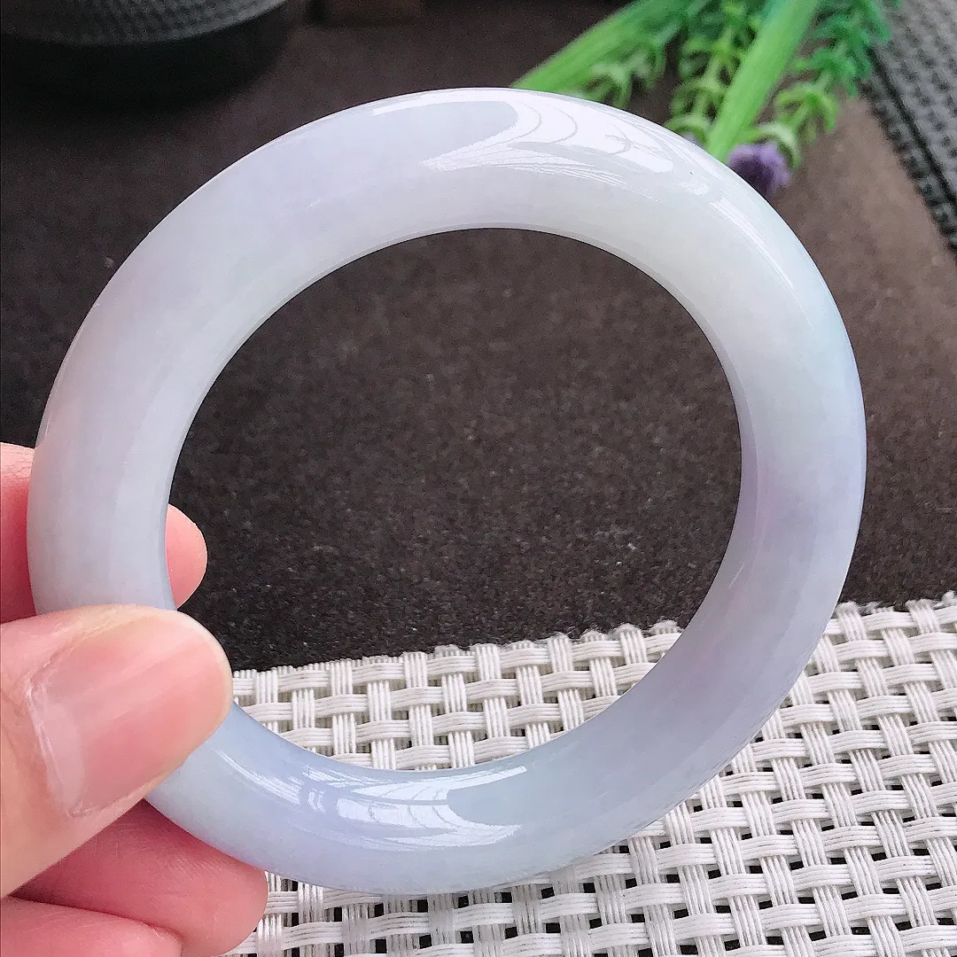 实拍A货翡翠54.5/11.8/11.3老坑秀气冰润紫罗兰胖圆条手镯翡翠玉镯女款