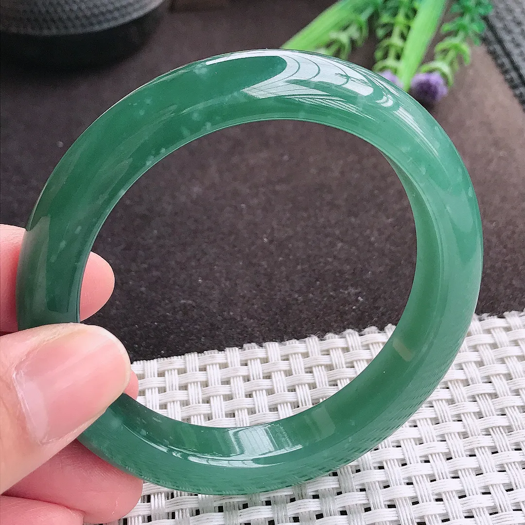 实拍A货翡翠57.8/12/9.2老坑冰胶水灵满色蓝韵手镯宽边翡翠玉镯女款